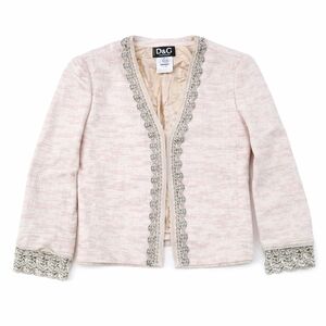 Dolce & Gabbana Pink Ivory Textured Blazer Jacket w/ Lace & Beaded Trim – Italy